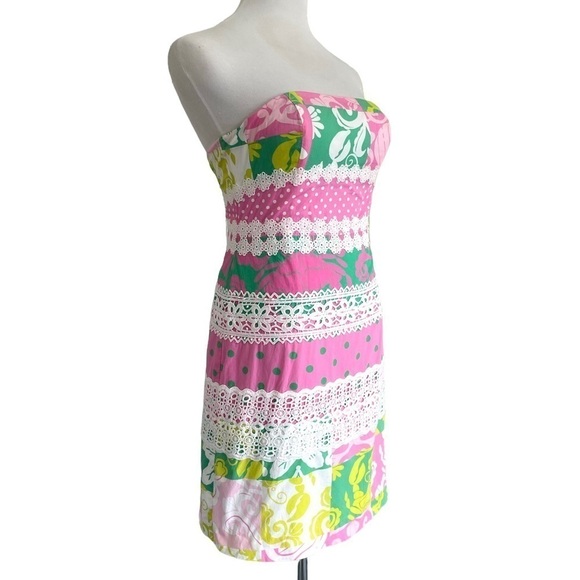 LILLY Pulitzer Patch of Paradise Strapless White Label Vintage Dress Size 2 - Picture 2 of 12